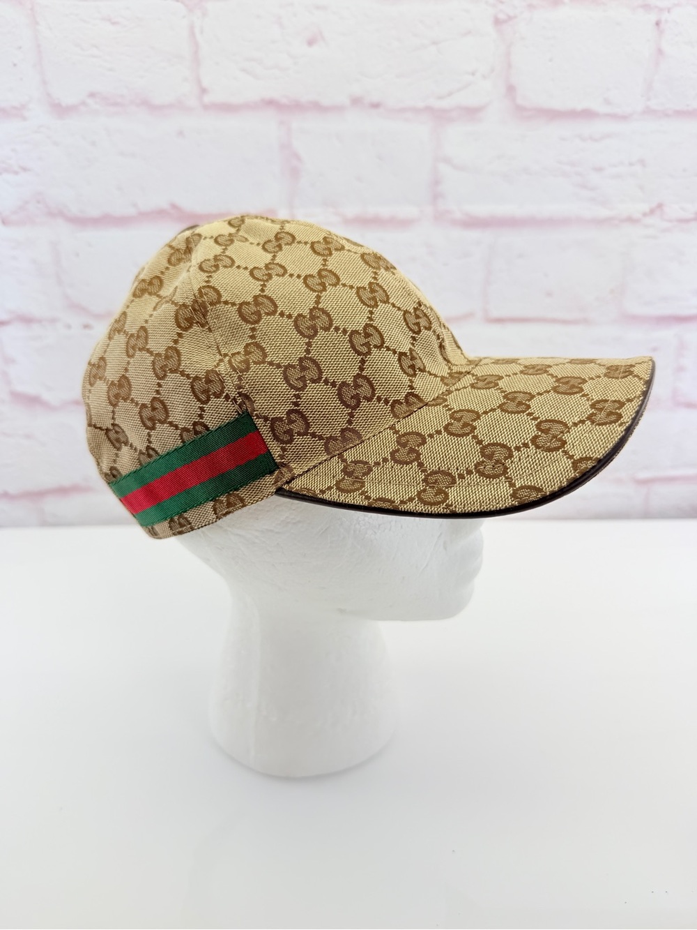 Authentic Gucci Classic Web Sherry Line Khaki GG Baseball Hat